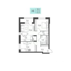 3-к квартира, вторичка, 64м2, 11/22 этаж