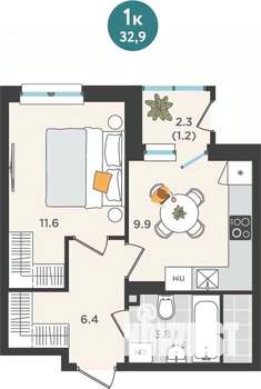 1-к квартира, вторичка, 33м2, 13/25 этаж