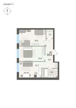 3-к квартира, вторичка, 59м2, 1/6 этаж