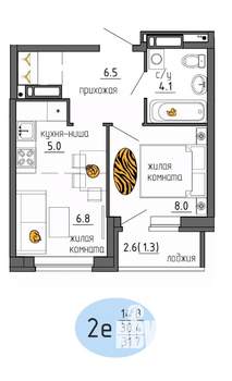 2-к квартира, строящийся дом, 32м2, 20/25 этаж