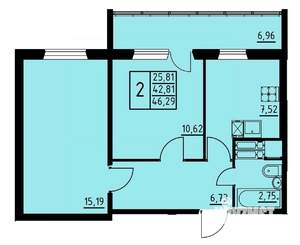 2-к квартира, вторичка, 46м2, 6/8 этаж