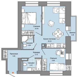 2-к квартира, вторичка, 58м2, 4/9 этаж