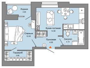 1-к квартира, вторичка, 41м2, 3/8 этаж