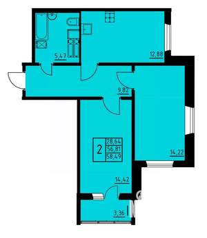 2-к квартира, вторичка, 58м2, 8/8 этаж