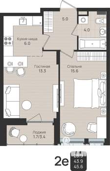 2-к квартира, вторичка, 46м2, 5/6 этаж