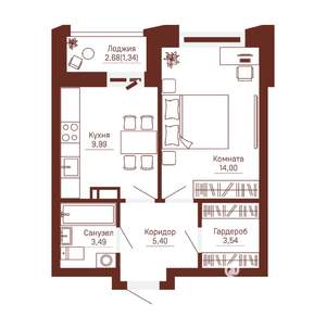 1-к квартира, вторичка, 38м2, 7/24 этаж