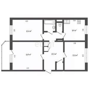 3-к квартира, вторичка, 72м2, 4/16 этаж