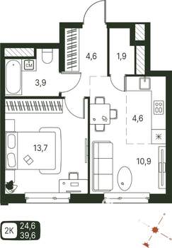 Студия квартира, строящийся дом, 40м2, 9/20 этаж