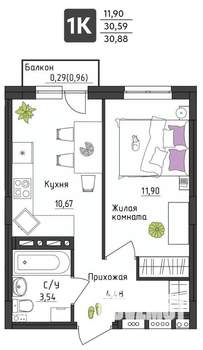 1-к квартира, вторичка, 31м2, 3/4 этаж