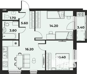 3-к квартира, вторичка, 54м2, 1/15 этаж