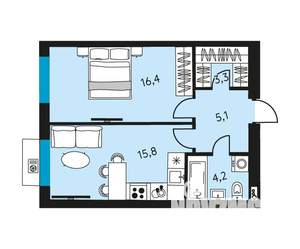 1-к квартира, вторичка, 45м2, 28/30 этаж