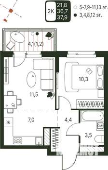 Студия квартира, строящийся дом, 38м2, 9/20 этаж