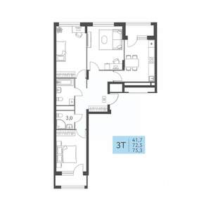 3-к квартира, вторичка, 75м2, 6/22 этаж