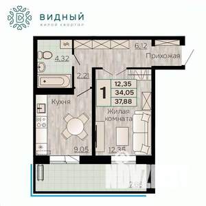1-к квартира, вторичка, 38м2, 3/8 этаж