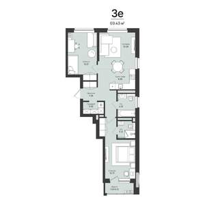 3-к квартира, строящийся дом, 69м2, 12/16 этаж