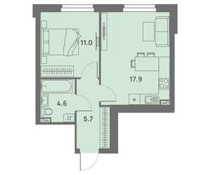 2-к квартира, вторичка, 39м2, 19/25 этаж