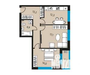 2-к квартира, вторичка, 63м2, 17/30 этаж