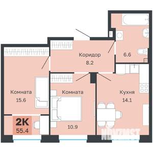 2-к квартира, вторичка, 55м2, 2/18 этаж