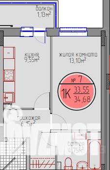 1-к квартира, вторичка, 34м2, 1/6 этаж