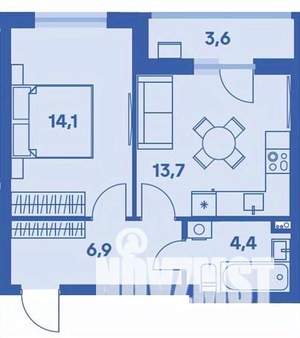 2-к квартира, вторичка, 41м2, 1/9 этаж