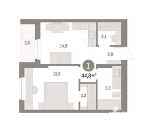 1-к квартира, вторичка, 45м2, 7/10 этаж