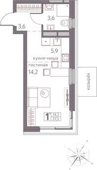 Студия квартира, строящийся дом, 27м2, 2/20 этаж