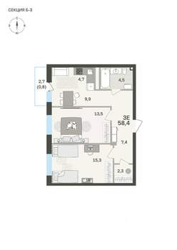 3-к квартира, вторичка, 58м2, 4/6 этаж
