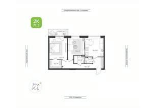 2-к квартира, вторичка, 71м2, 1/10 этаж