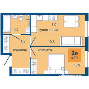 2-к квартира, вторичка, 43м2, 1/10 этаж