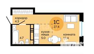 Студия квартира, вторичка, 27м2, 11/25 этаж