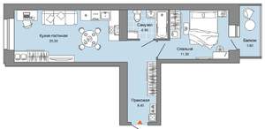 1-к квартира, вторичка, 45м2, 8/8 этаж