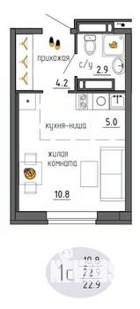 Студия квартира, строящийся дом, 23м2, 24/25 этаж