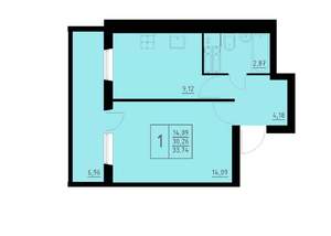 1-к квартира, строящийся дом, 34м2, 2/9 этаж