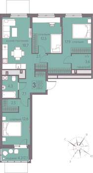3-к квартира, вторичка, 83м2, 4/22 этаж