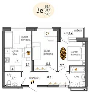 3-к квартира, вторичка, 52м2, 2/25 этаж