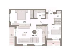 2-к квартира, вторичка, 68м2, 10/10 этаж