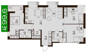 4-к квартира, вторичка, 100м2, 9/16 этаж