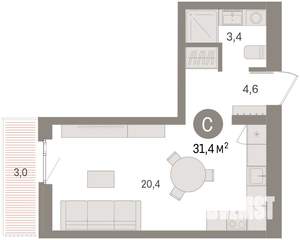 Студия квартира, вторичка, 31м2, 2/9 этаж