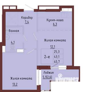 1-к квартира, строящийся дом, 48м2, 9/9 этаж