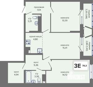 3-к квартира, вторичка, 78м2, 12/14 этаж