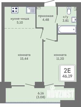 2-к квартира, вторичка, 46м2, 3/7 этаж
