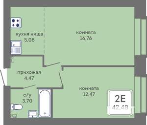 2-к квартира, вторичка, 42м2, 6/7 этаж