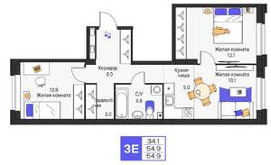 3-к квартира, вторичка, 55м2, 4/25 этаж