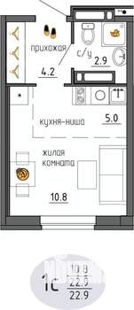 Студия квартира, строящийся дом, 23м2, 22/25 этаж