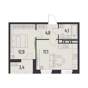 1-к квартира, вторичка, 41м2, 3/12 этаж