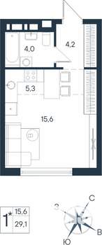 Студия квартира, строящийся дом, 29м2, 8/15 этаж
