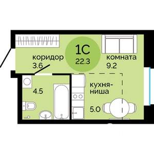 Студия квартира, вторичка, 22м2, 1/22 этаж