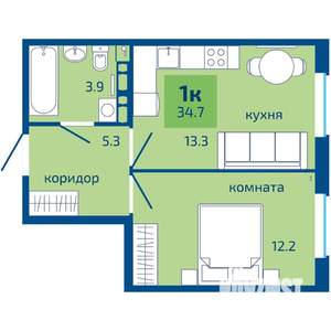 1-к квартира, вторичка, 35м2, 2/10 этаж