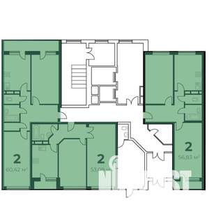 2-к квартира, строящийся дом, 57м2, 1/16 этаж