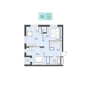 3-к квартира, строящийся дом, 57м2, 18/22 этаж